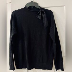 New York & Company Black Crewneck Sweater with Neck Bow Accent